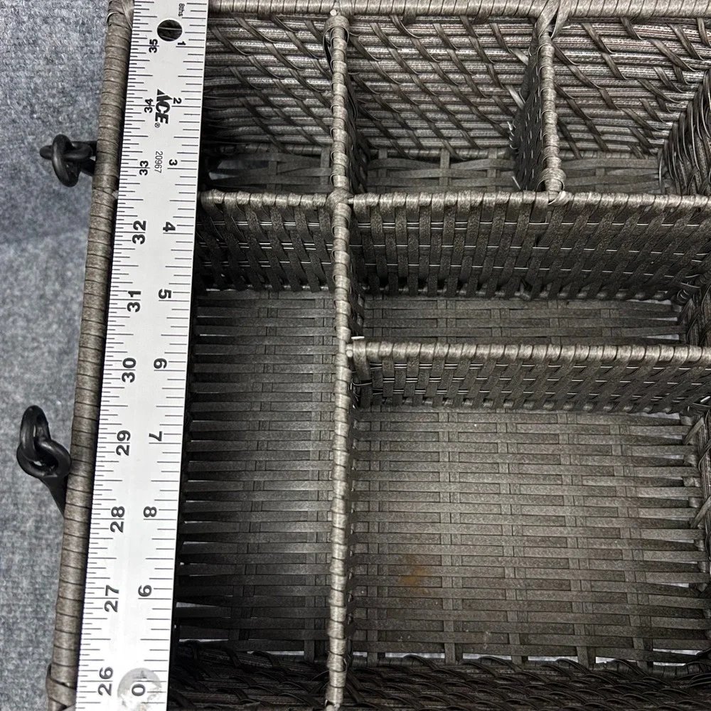 Woven Flatware Caddy 5 Compartment Silverware Organizer Gray Wicker Metal Handle